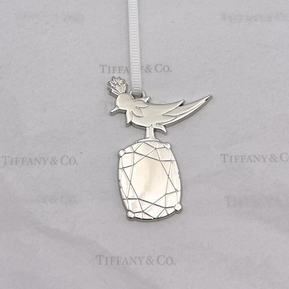 NEW Tiffany & Co. Bird on a Rock Pendant Ornament Charm Gift Pouch Silver - Picture 3 of 5